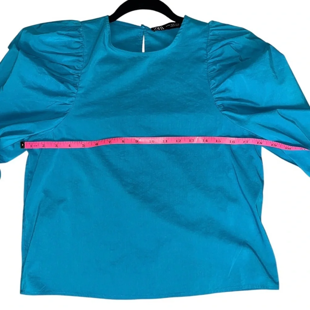 Zara Puff Sleeve Blouse Turquoise Size XS - Picture 4 of 6